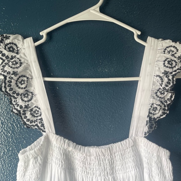 White 100% Cotton Embroidered Flutter Sleeveless Tiered Boho Maxi Dress - Picture 7 of 13